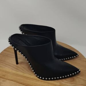 Alexander Wang Leather Eri Mules- Womens- Size 38.5- Black Silver- Slip On